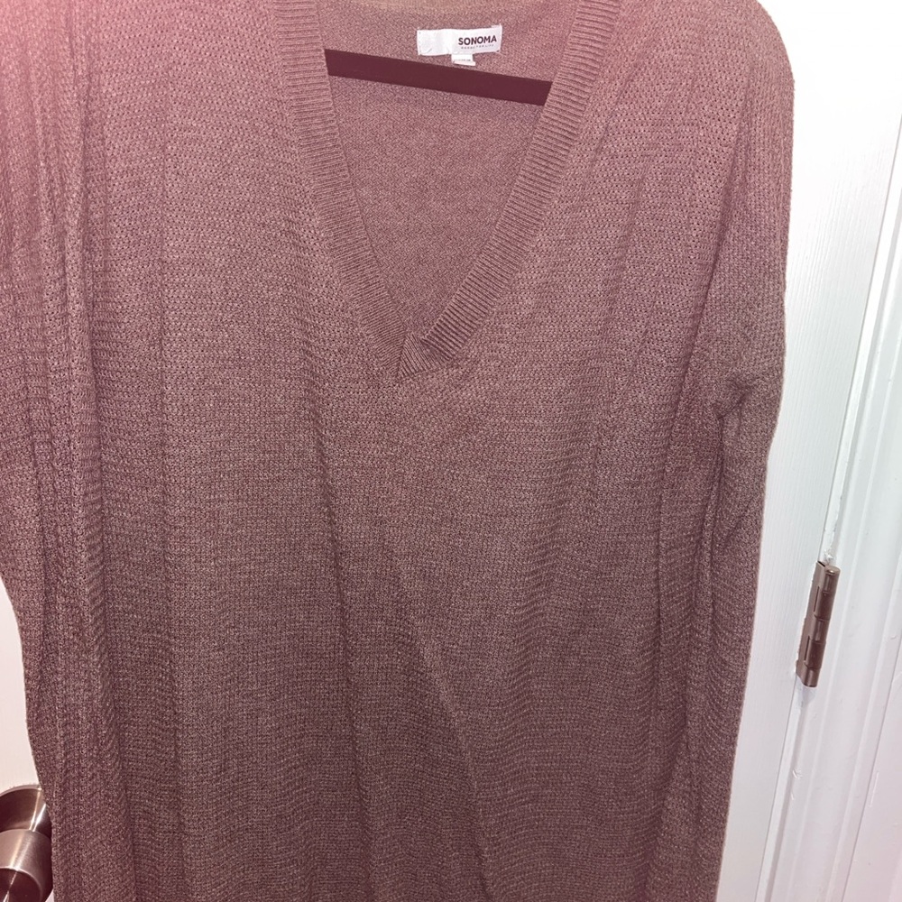 Sonoma Taupe Knit V-Neck Pullover